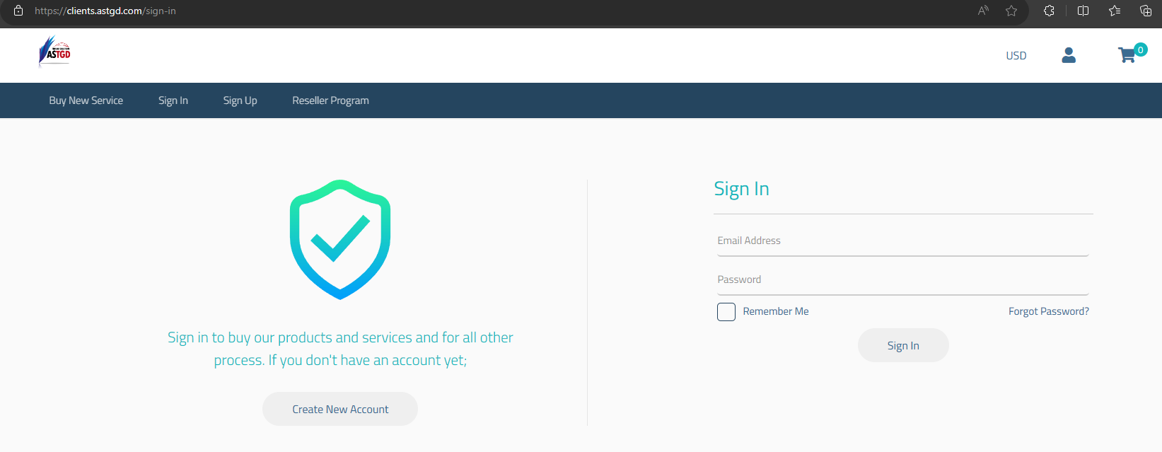 Sign in page
